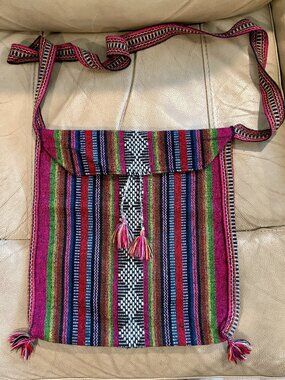 Artesanias Mr Pinzon Woven Crossbody Bag Mexican Folk Boho Tassel